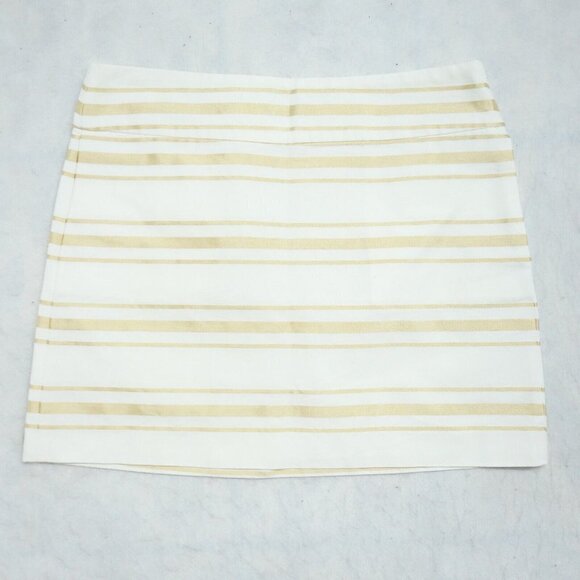 J. Crew Mini Skirt Women's 6  White & Yellow Cotton Blend Side Zipper Striped - Picture 1 of 7